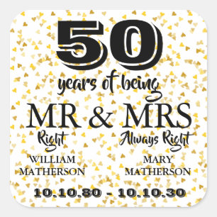 Herr und Frau Recht Lustiges Goldenes 50. Jubiläum Quadratischer Aufkleber