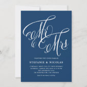 Herr und Frau Rustic Calligraphy Navy Blue Wedding Einladung (Vorderseite)