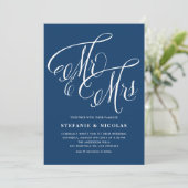 Herr und Frau Rustic Calligraphy Navy Blue Wedding Einladung (Stehend Vorderseite)