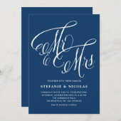 Herr und Frau Rustic Calligraphy Navy Blue Wedding Einladung (Vorne/Hinten)