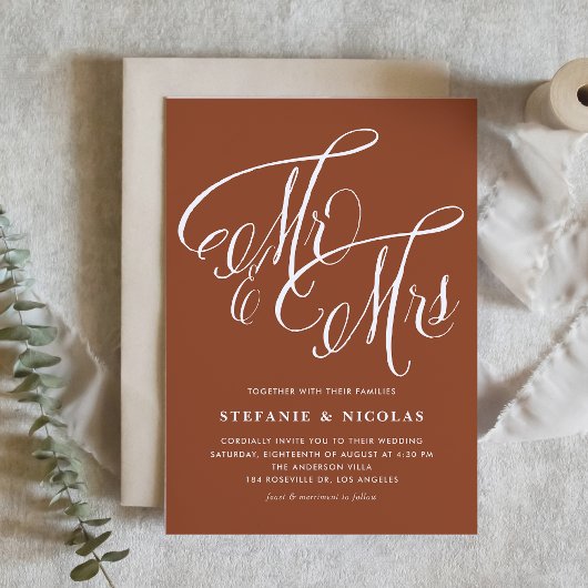 Herr und Frau Rustic Calligraphy Terracotta Weddin Einladung