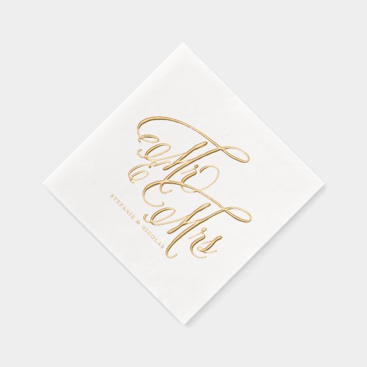 Herr und Frau Rustic Calligraphy Wedding Servietten Mit Folie (Rechts)