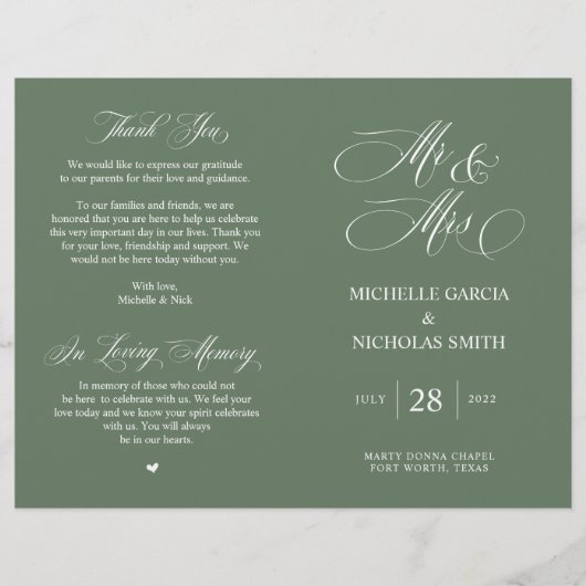 Herr und Frau, Sage Green, Foldable Wedding Progra (Vorderseite)
