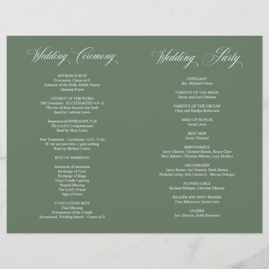 Herr und Frau, Sage Green, Foldable Wedding Progra (Rückseite)