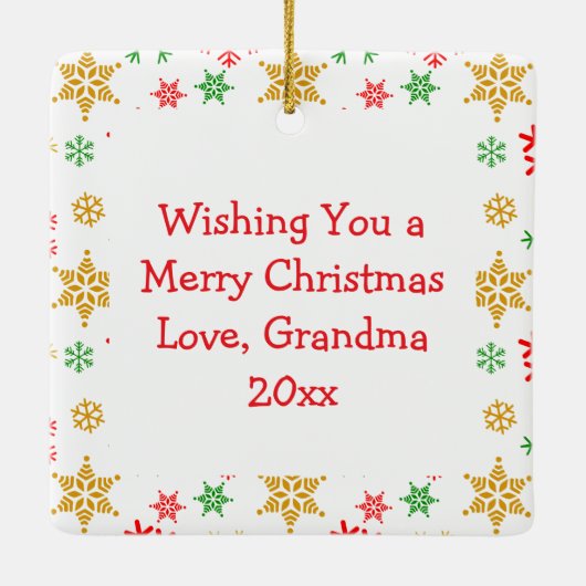 Herr und Frau Santa Claus, Cookie und Elfen Weihna Keramikornament (Rückseite)