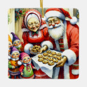 Herr und Frau Santa Claus, Cookie und Elfen Weihna Keramikornament (Vorderseite)