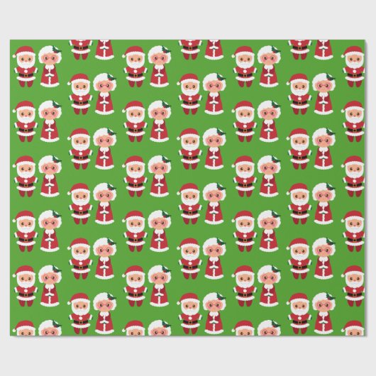 Herr und Frau Santa Clause über einen grünen Hinte Geschenkpapier (Flach)