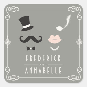 Herr und Frau Schnurrbart und Lippen Vintage Chic  Quadratischer Aufkleber