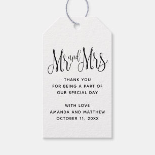 Herr und Frau Schwarz-Weiß-Hochzeit danke Geschenkanhänger