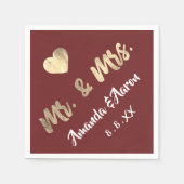 Herr und Frau Schwarz-weiß Names Heart Maroon Serviette (Vorderseite)