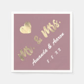 Herr und Frau Schwarz-weiß Names Heart Mauve Serviette (Vorderseite)