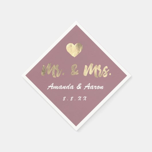 Herr und Frau Schwarz-weiß Names Heart Mauve Serviette (Ecke)
