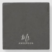 Herr und Frau | Schwarz-Weiß-Schrift Steinuntersetzer (Vorderseite)