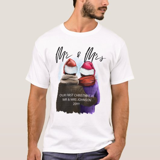 Herr und Frau Script Couples Weihnachten T-Shirt (Vorderseite)