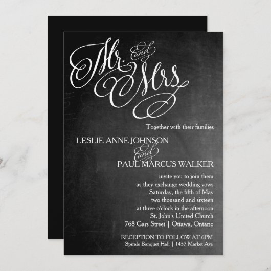 Herr und Frau Scroll Chalkboard Einladung (Vorne/Hinten)