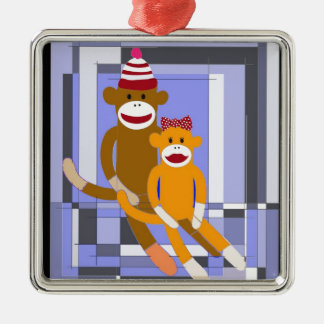 Herr-und Frau-Sock Affe Silbernes Ornament