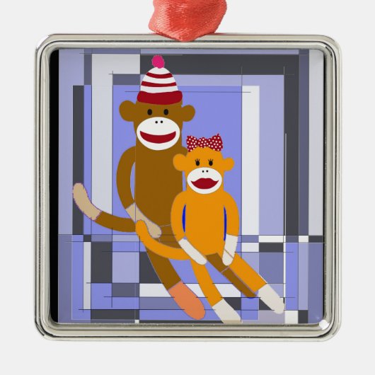 Herr-und Frau-Sock Affe Silbernes Ornament (Vorne)