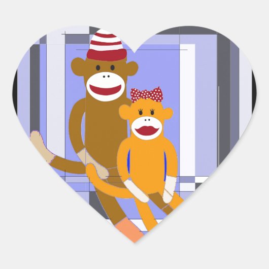 Herr und Frau Sock Monkey. Herz-Aufkleber (Vorderseite)