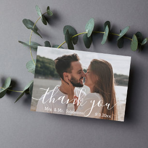 Herr und Frau stilvolle Kalligrafie Hochzeitsfoto Dankeskarte