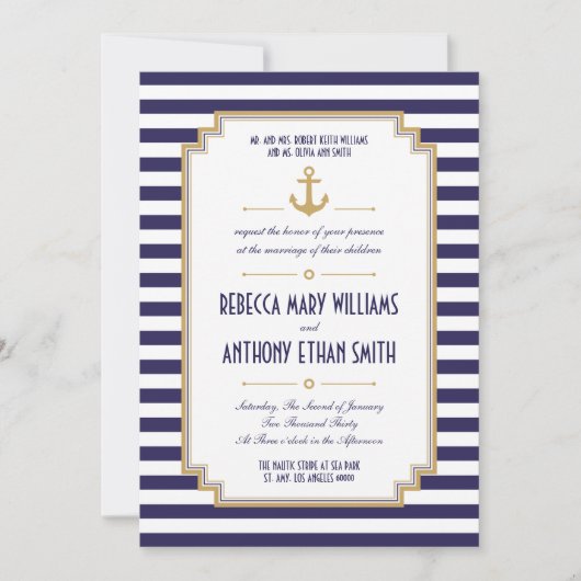 Herr und Frau Stylish Nautical Wedding Einladung (Vorderseite)