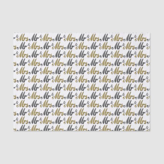 Herr und Frau Tuxedo Gold Sparkle Wedding Seidenpapier (Vorderseite)