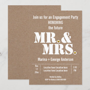 Herr und Frau Typografie Kraft Hochzeit Verlobungs Einladung
