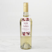 Herr und Frau Watercolor Burgundy Floral Wedding Flaschenanhänger (Auf Flasche)