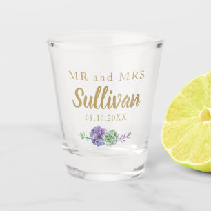 Herr und Frau Wedding lila Sukkulente befürworten Schnapsglas