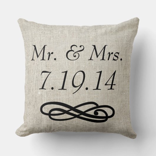 Herr-und Frau-Wedding Linen Burlap Wurfs-Kissen Kissen (Vorderseite)