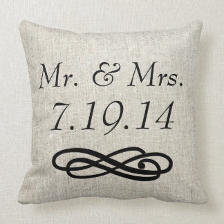 Herr-und Frau-Wedding Linen Burlap Wurfs-Kissen Kissen