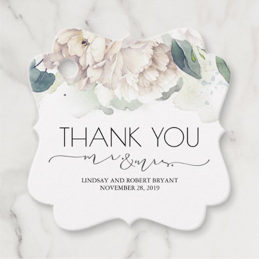 Herr und Frau White Floral Vielen Dank Geschenkanhänger (Vorderseite)