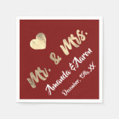 Herr und Frau White Heart Maroon Champaigne Gold Serviette (Vorderseite)