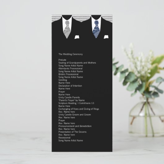 Herr und Herr Blue / Gray Gay Wedding Service Orde Programm (Stehend Vorderseite)
