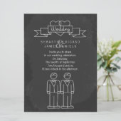 Herr und Herr Doodle Chalkboard Gay Wedding Einladung (Stehend Vorderseite)