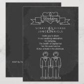 Herr und Herr Doodle Chalkboard Gay Wedding Einladung (Vorne/Hinten)