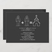 Herr und Herr Doodle Church Chalkboard Gay Wedding Einladung (Vorne/Hinten)