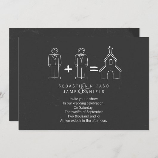 Herr und Herr Doodle Church Chalkboard Gay Wedding Einladung (Vorne/Hinten)
