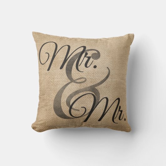 Herr und Herr Gay Burlap Wedding Personalized Kissen (Vorderseite)
