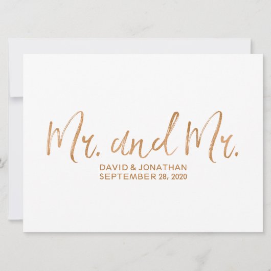 "Herr und Herr" Gay Wedding Sign | Stilvolles Kupf Save The Date (Vorderseite)