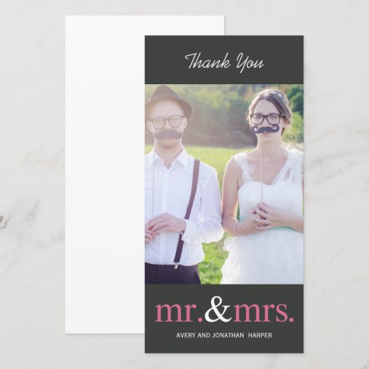HERR UND MRS. Hochzeit Dankeschön Karten - Grau (Vorne/Hinten)