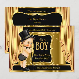 Herren-Baby-Party Schwarz Gold Vorhänge Brünette Einladung