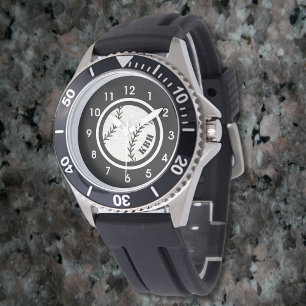 Herren Baseball-Uhr mit Monogramm Schwarz Armbanduhr
