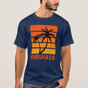 Herren Blau Hurghada Vintage Orange Sonnenuntergan T-Shirt