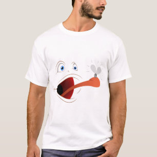 Herren-Cartoon-Gesicht-Zungenangriff auf Fliege T- T-Shirt