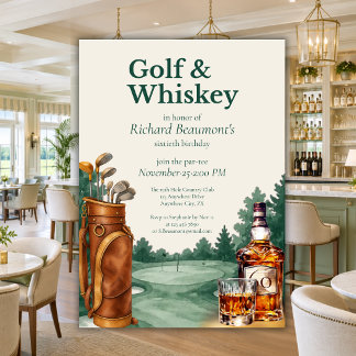 Herren Chic Golf und Whiskey Thema 60. Geburtstag Einladung