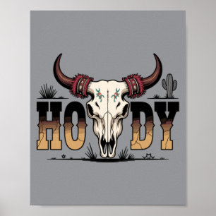 Herren Cowboy Howdy Totenkopf Western Texas Rodeo Poster