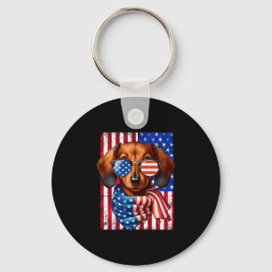 Herren Dachshund Hund USA-Flagge Sonnenbrille patr Schlüsselanhänger