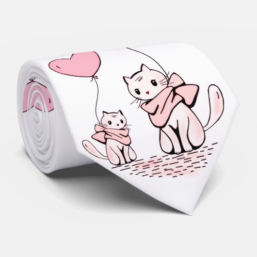 Herren Designer Krawatten Katze Rosa Herzen (Gerollt)