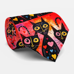 Herren Designer Krawatten Katze Rote Herzen