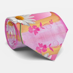 Herren Designer Krawatten Rosa Weiß Gänseblümchen
